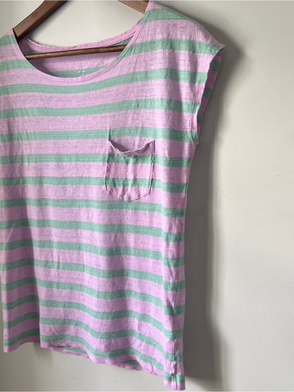 J. Crew Pink and Mint Striped Cap-Sleeve Pocket Top - Picture 4 of 5